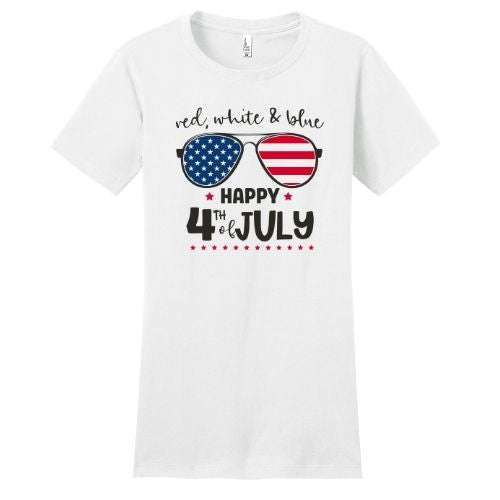 Red, White & Blue Sunglasses Happy 4th of July Fitted Tee Shirt