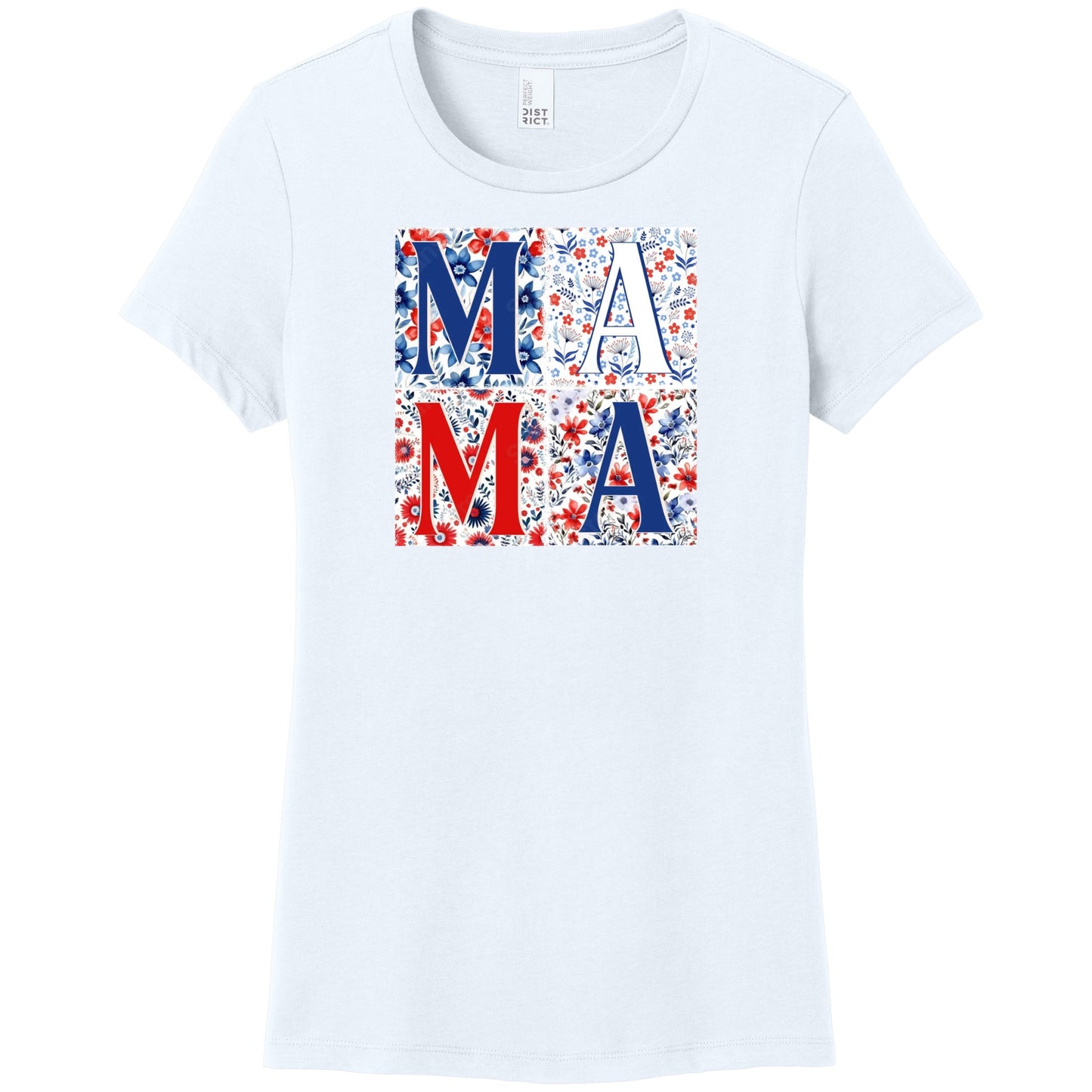 MAMA Shirt – Red White & Blue Floral – Women’s Fitted Tee