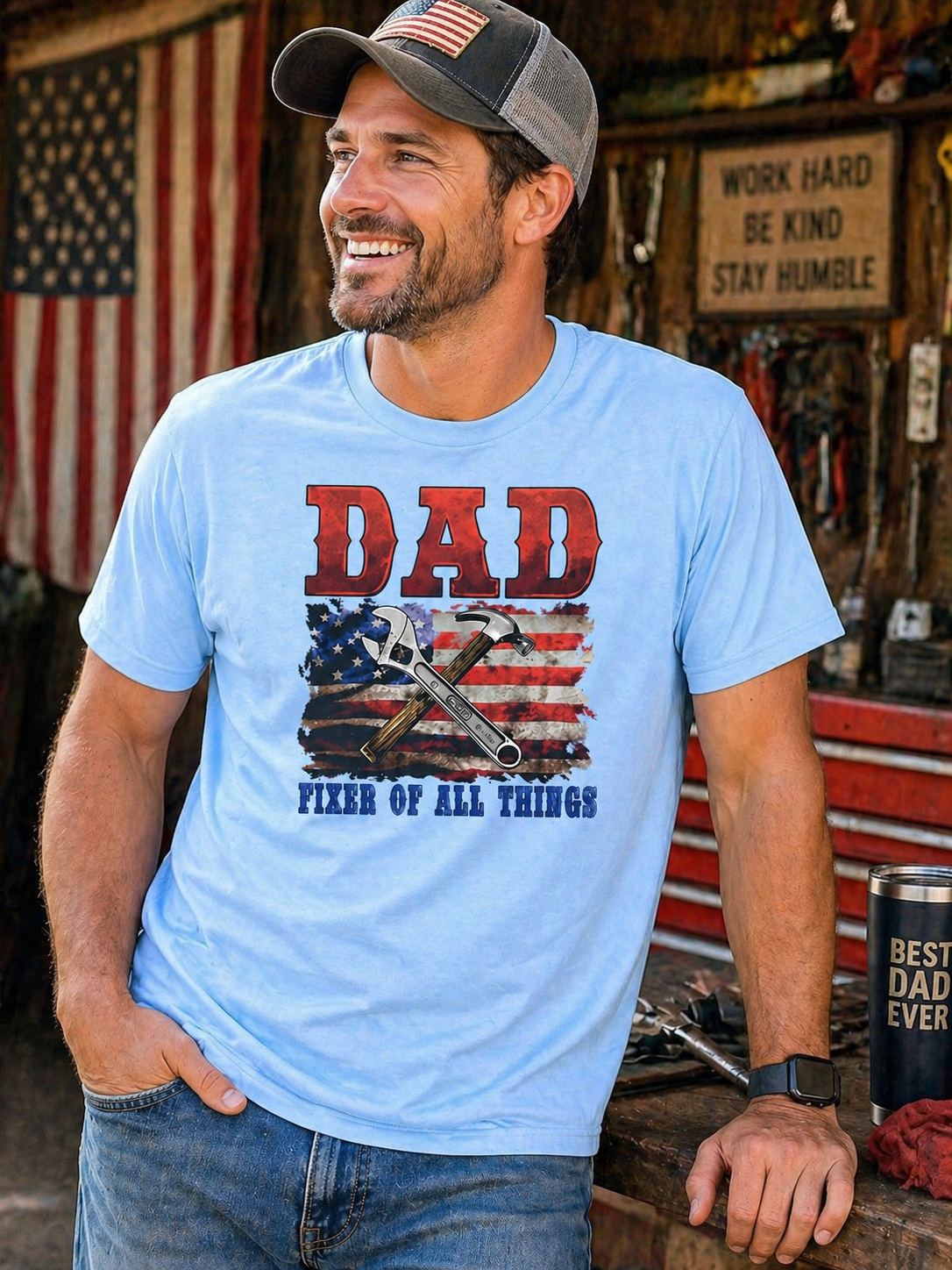 Dad Fixer of All Things Shirt, Patriotic Handyman Tee, Father's Day Gift