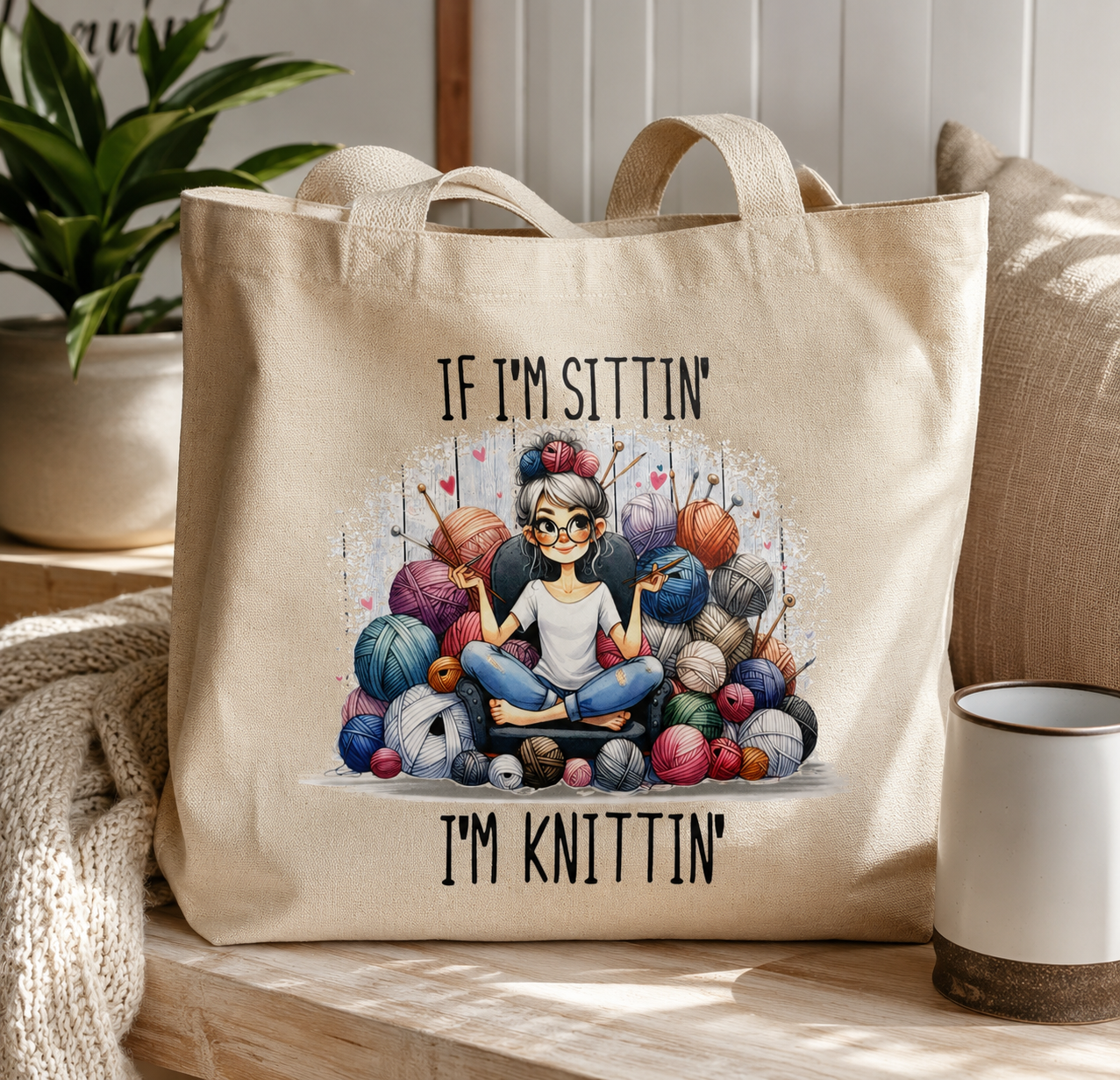 Knitting Tote Bag | Funny Yarn Lover Gift, Crochet Project Bag