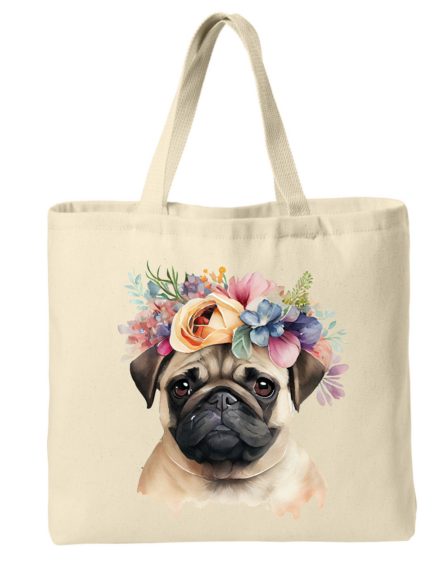 Floral Pug Tote Bag – Dog Lover Gift, National Dog Day, Pet Parent Tote