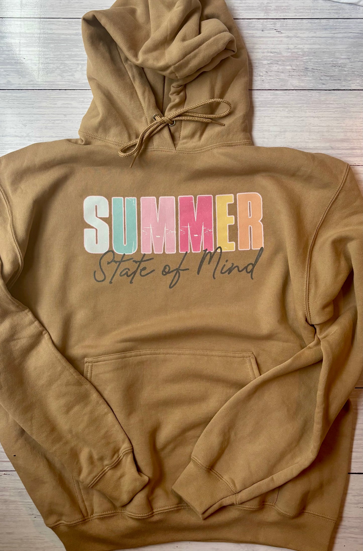 Summer State of Mind Sweatshirt – Colorful Retro Summer Pullover - Tan Hoodie
