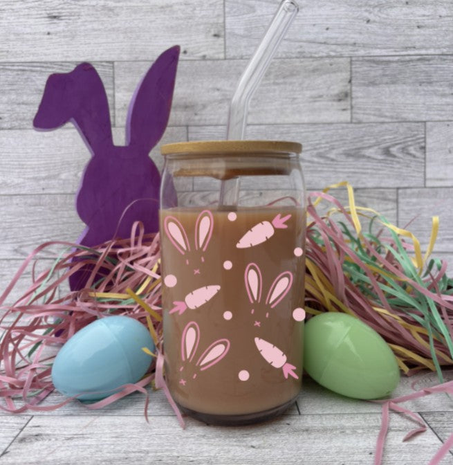 Custom Easter Glass Cup – Choose Your Design with Eggs, Hearts, and Pastel Colors