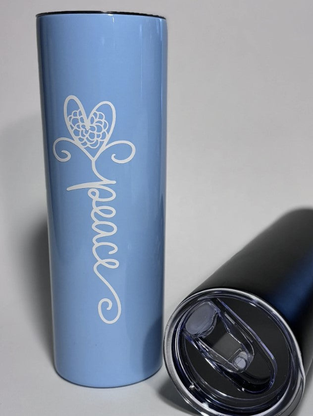 Peace | 16 oz Skinny Tumbler Set - Floral Graphic Stainless Steel Skinny Water Bottle with Straw