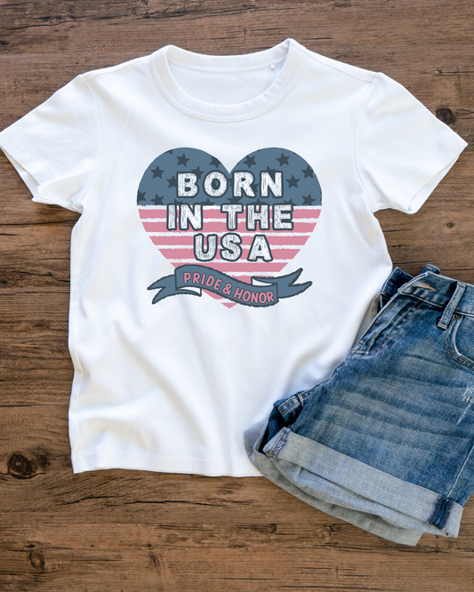 Born in the USA Patriotic Heart Shirt – Pride & Honor Graphic Tee