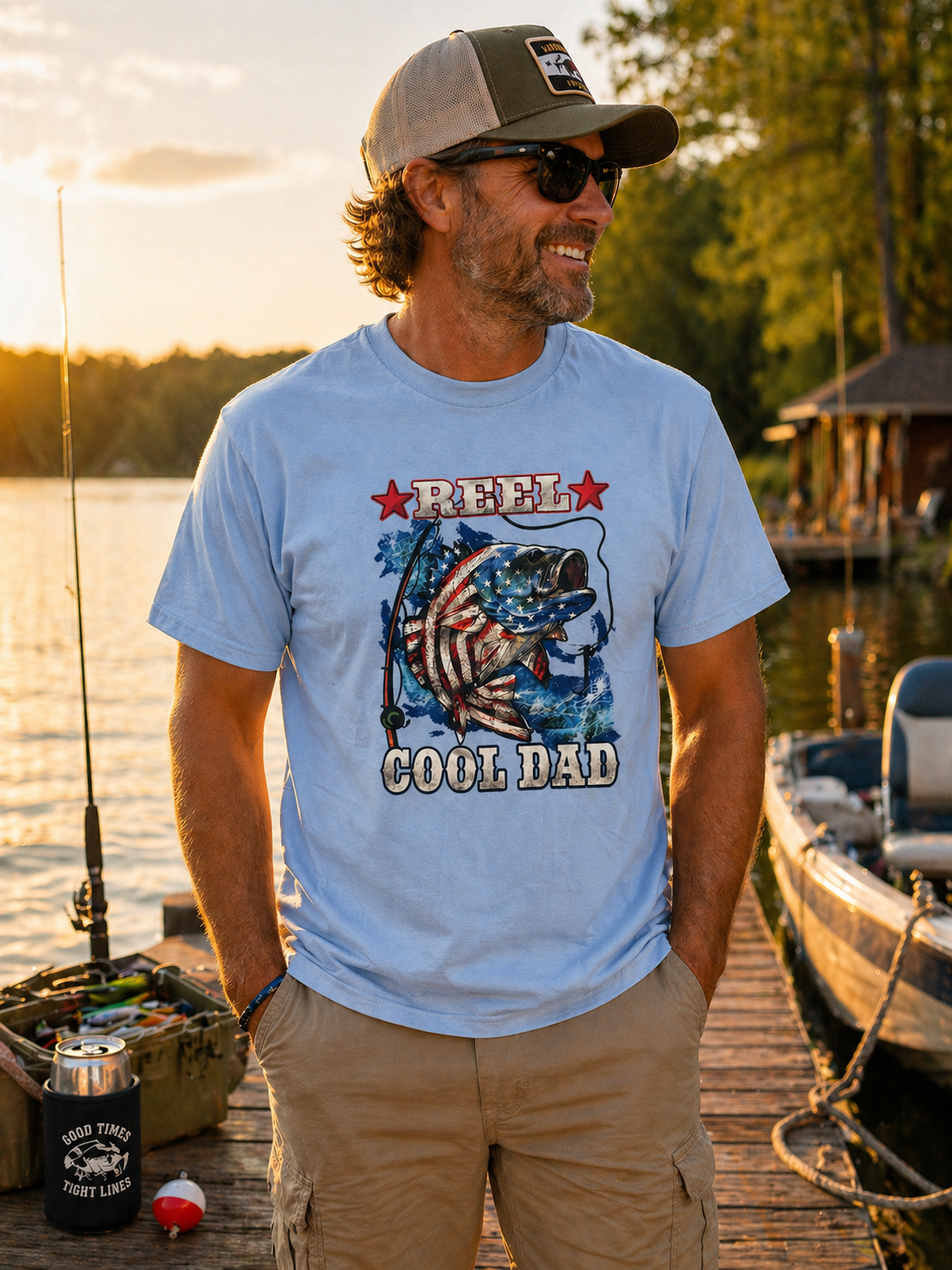 Reel Dad Fishing Shirt, Patriotic Fish Graphic Tee, Father's Day Gift