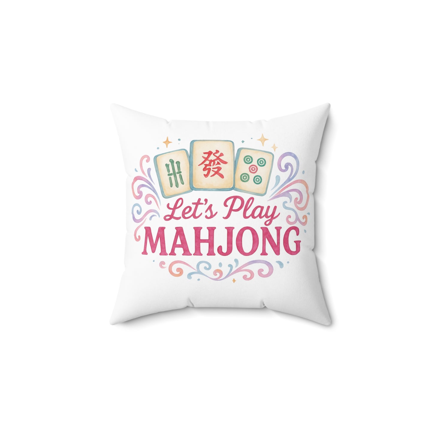 Let's Play Mahjong Decorative Pillow — Mahjong Tile Square Throw Pillow