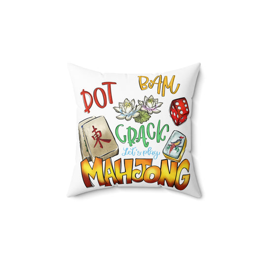 Mahjong Tiles Decorative Pillow — Dot Bam Crack Design with Red Die