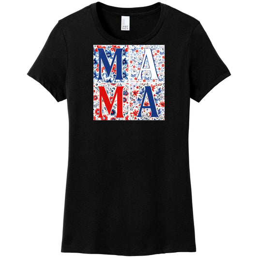 MAMA Shirt – Red White & Blue Floral – Women’s Fitted Tee