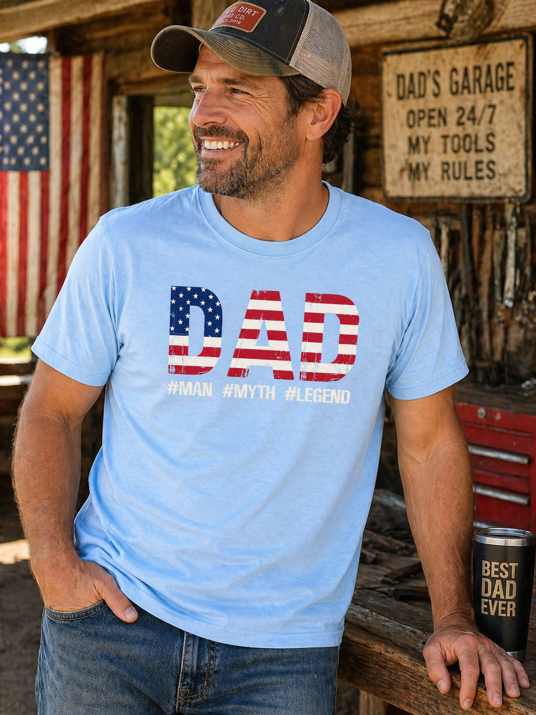 Dad - Man Myth Legend Patriotic USA Flag Shirt, Father's Day Gift