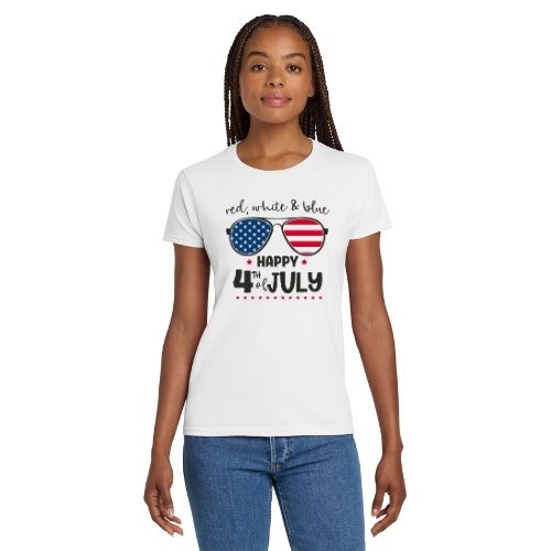 Red, White & Blue Sunglasses Happy 4th of July Fitted Tee Shirt