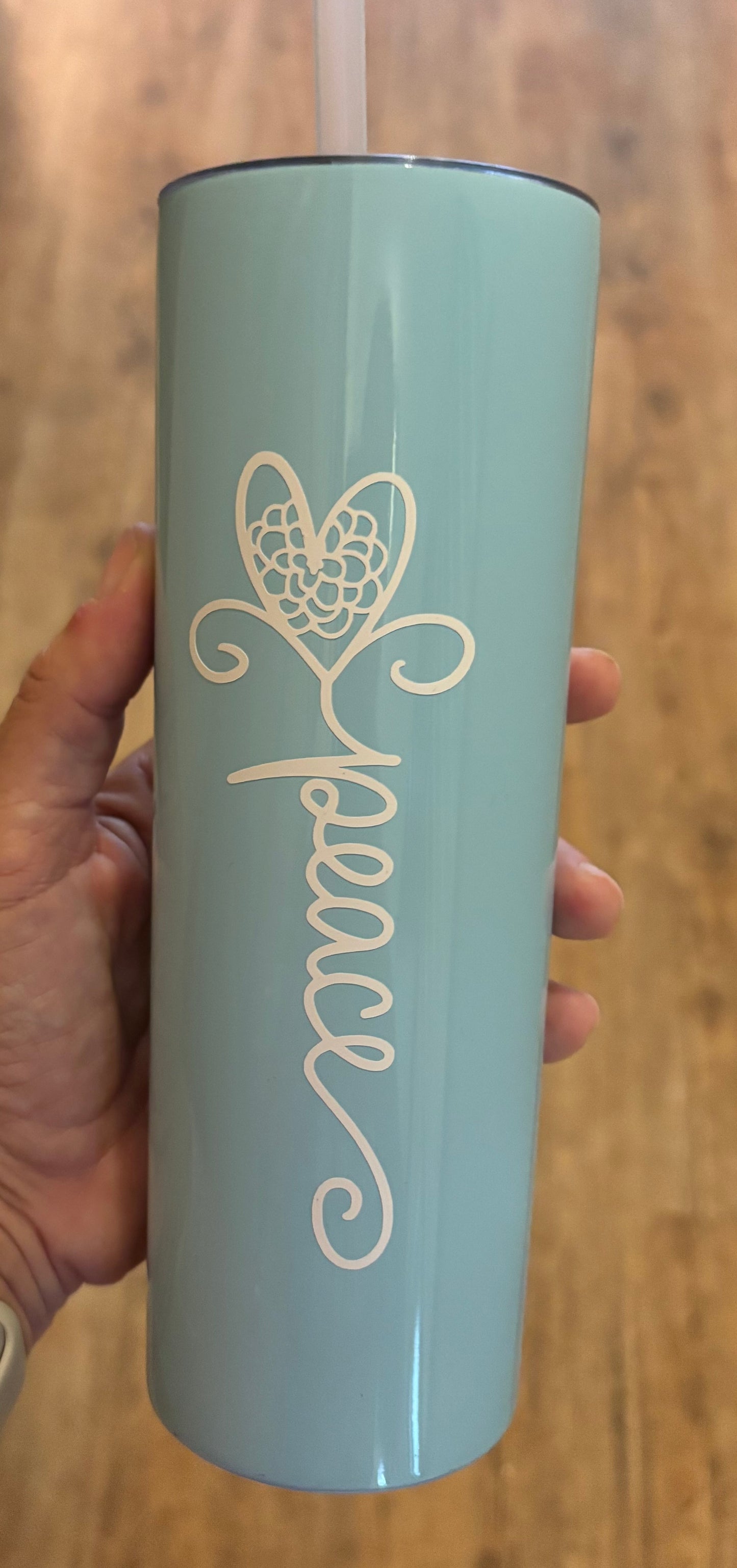 Peace |  16 oz Skinny Tumbler Set - Floral Graphic Stainless Steel Skinny Water Bottle with Straw