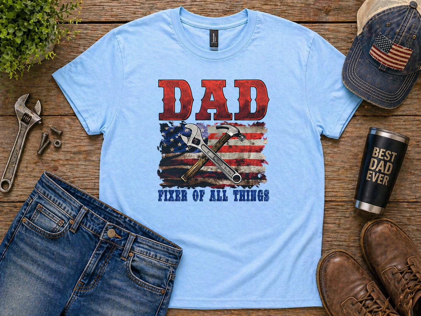 Dad Fixer of All Things Shirt, Patriotic Handyman Tee, Father's Day Gift