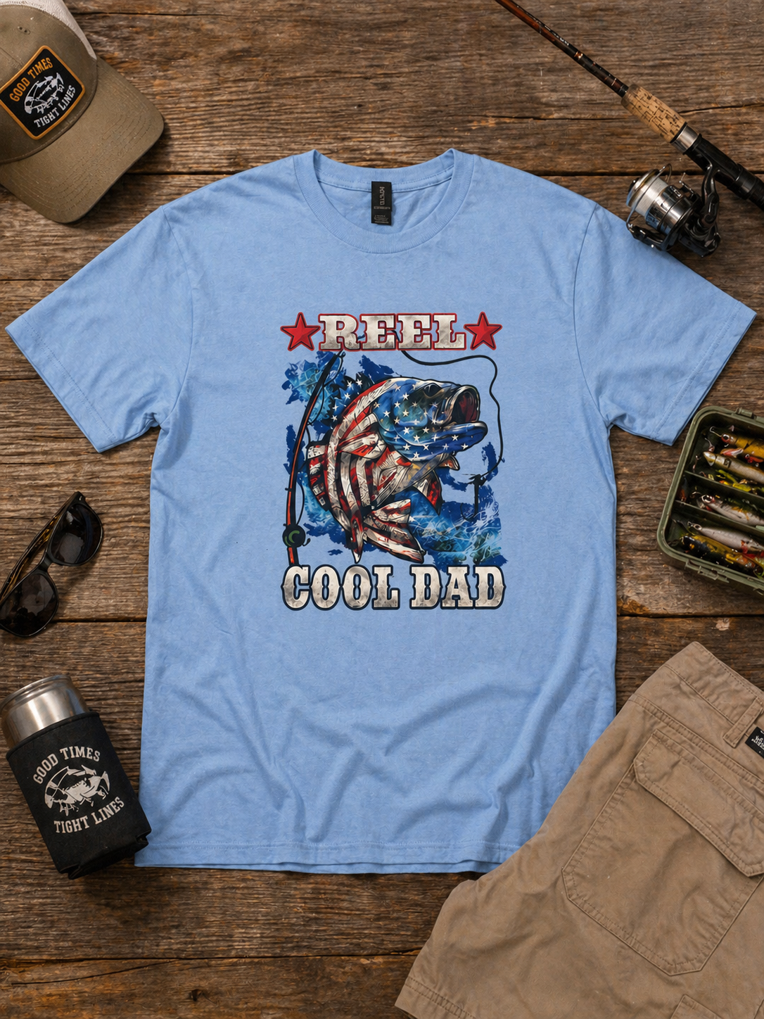 Reel Dad Fishing Shirt, Patriotic Fish Graphic Tee, Father's Day Gift