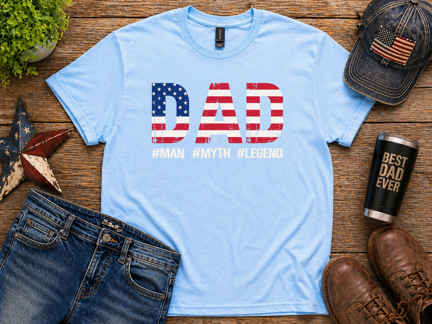 Dad - Man Myth Legend Patriotic USA Flag Shirt, Father's Day Gift