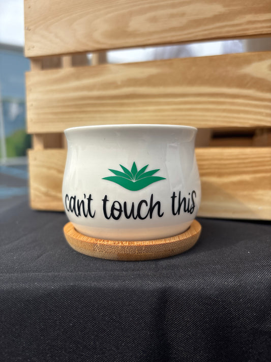 Can’t Touch This| White Ceramic Succulent Pot with Tray | Aloe Cactus Planter | Plant Lover