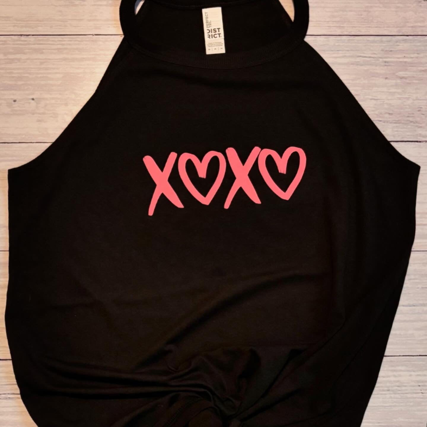 XOXO Black Rocker Workout Tank Top with Pink Lettering – Valentine’s Day Fitness Shirt