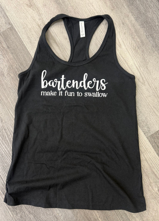 “Bartenders Make It Fun to Swallow” Black Tank Top – Funny Gift for Bartenders