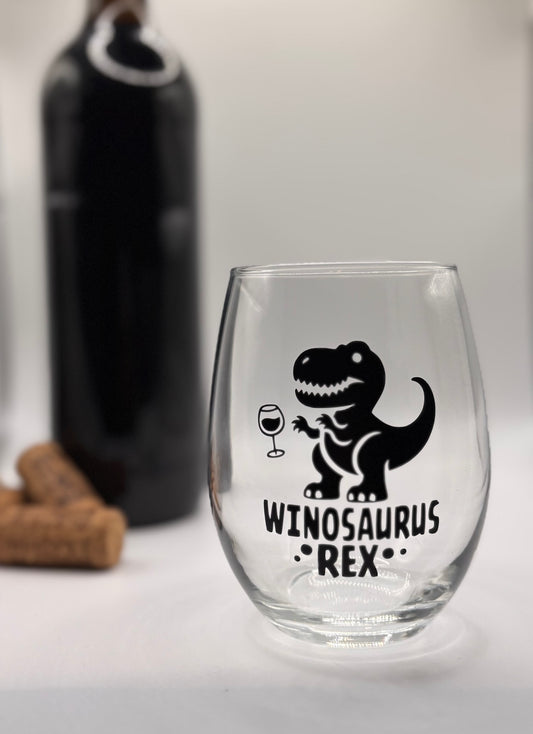 Winosaurus Rex Stemless Wine Glass – 15 oz | Funny Dinosaur Wine Glass | T-Rex Lover Gift