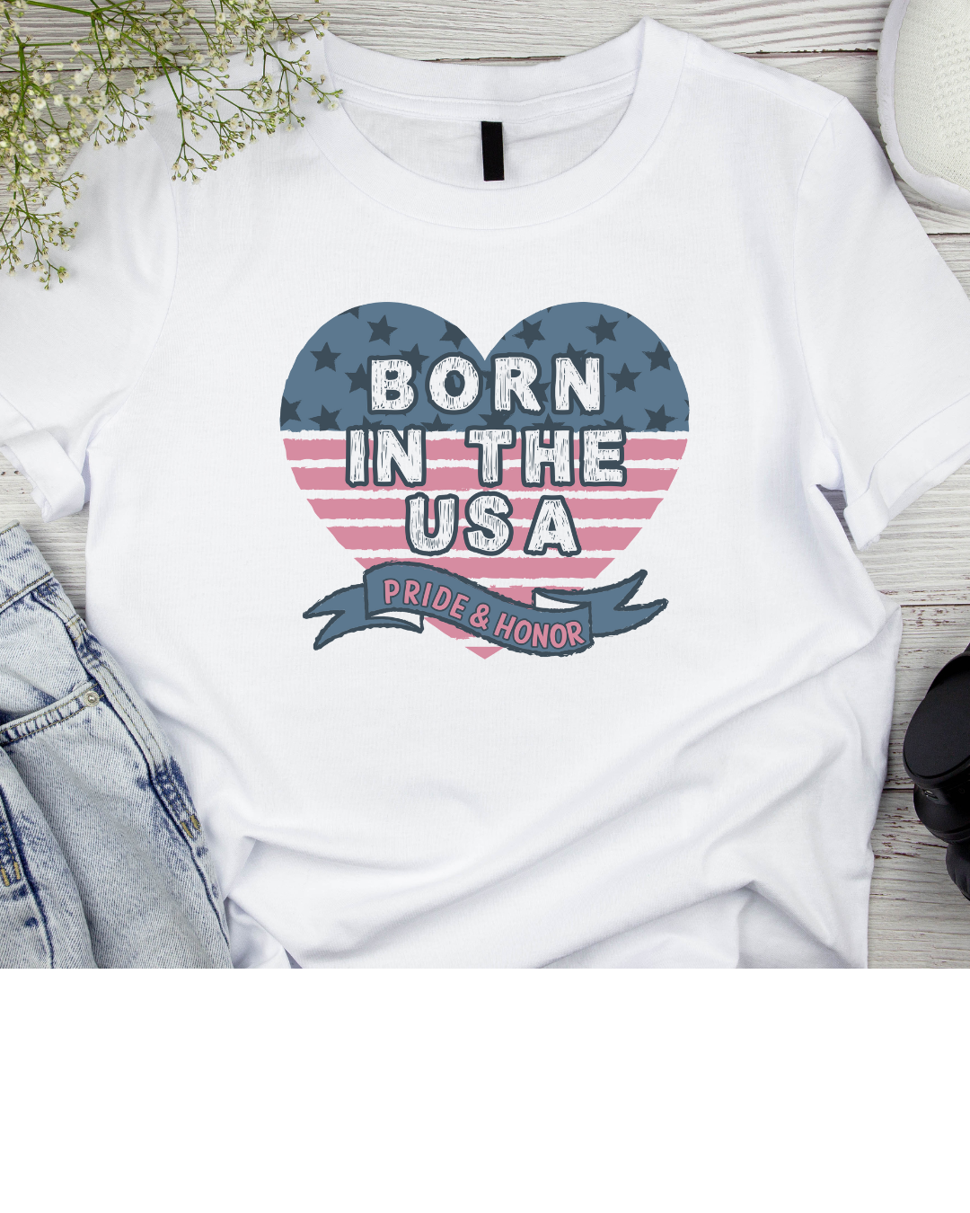Born in the USA Patriotic Heart Shirt – Pride & Honor Graphic Tee
