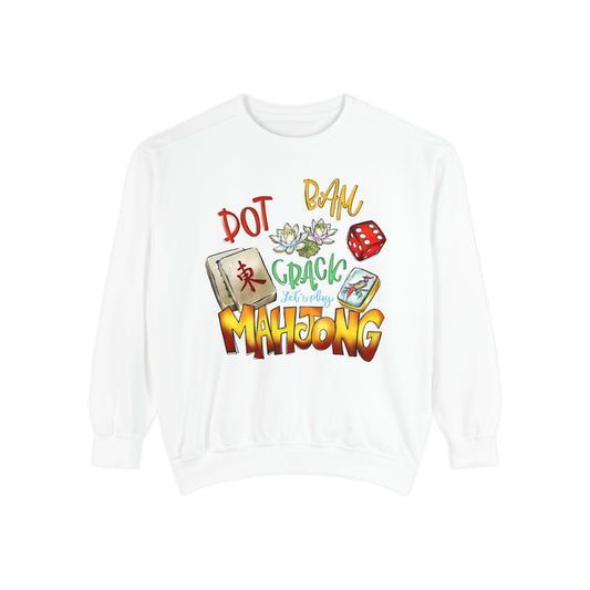 Mahjong Tiles Crewneck Sweatshirt — "Dot Bam Crack" Design with Tiles & Red Die