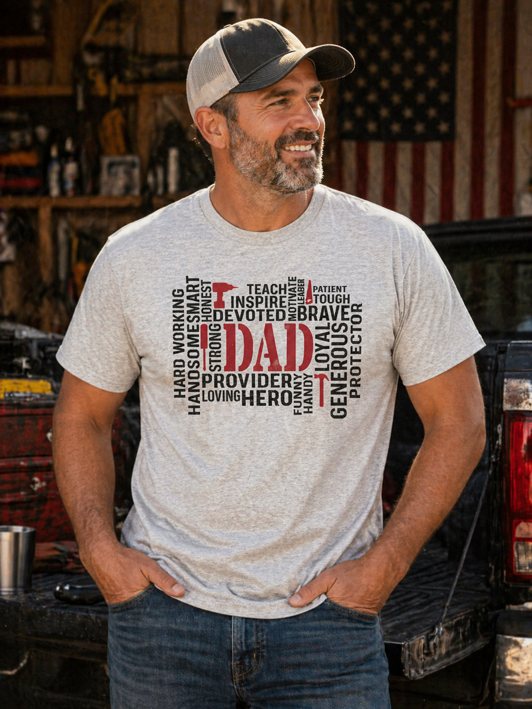 Dad Word Art T-Shirt, Father's Day Gift, Provider Hero Loyal Brave Tee