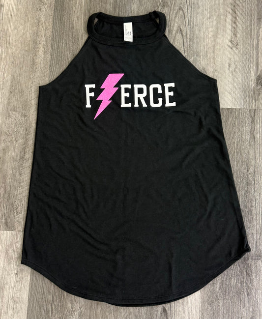 F⚡️ERCE (FIERCE) Black Rocker Tank with Pink Glitter Bolt
