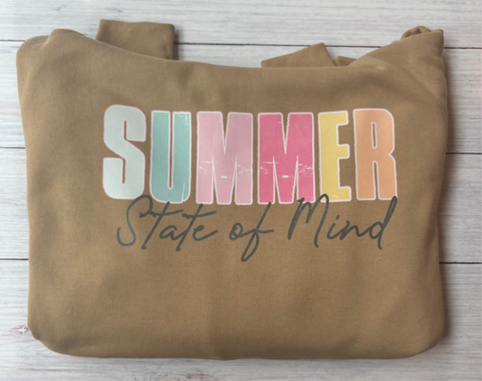Summer State of Mind Sweatshirt – Colorful Retro Summer Pullover - Tan Hoodie