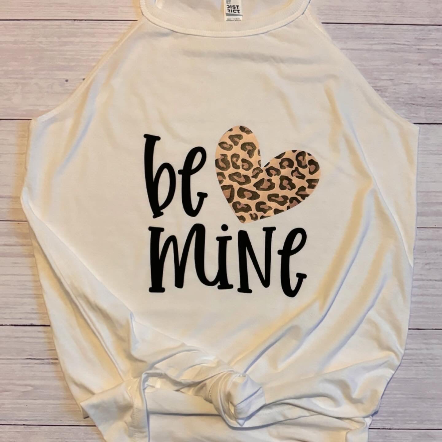 Be Mine White Rocker Workout Tank Top with Animal Print Heart – Fitness Valentine’s Day Shirt