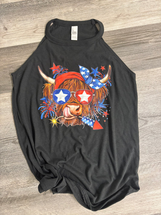 Patriotic Highland Cow Rocker Tank