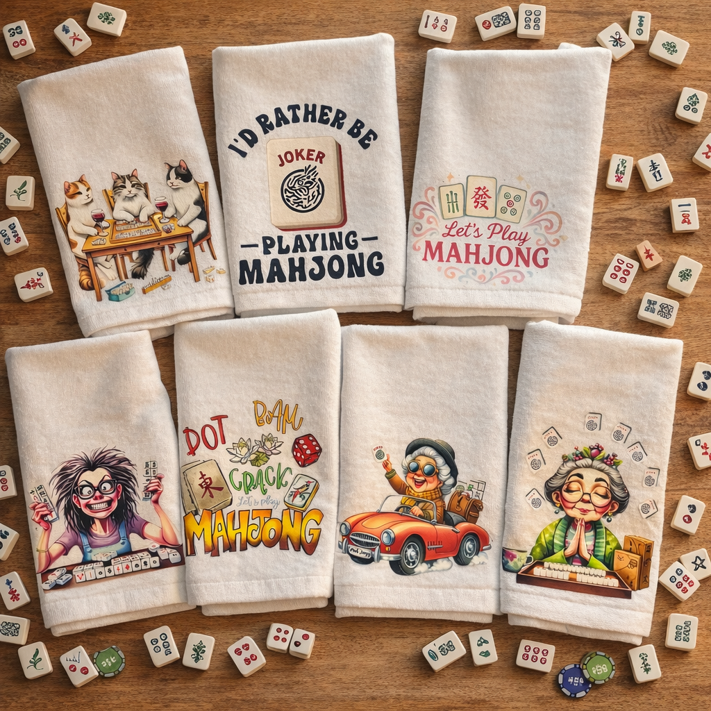 Mahjong Tea Towel – Funny Mahjong Lady Kitchen Towel | Game Night Gift for Mahjong Lovers