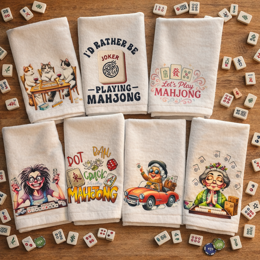 Mahjong Tea Towel – Funny Mahjong Lady Kitchen Towel | Game Night Gift for Mahjong Lovers