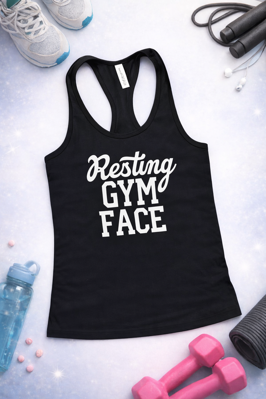 Resting Gym Face Racerback Tank | Funny Workout Tank for Women | Fitness Humor Gym Shirt
