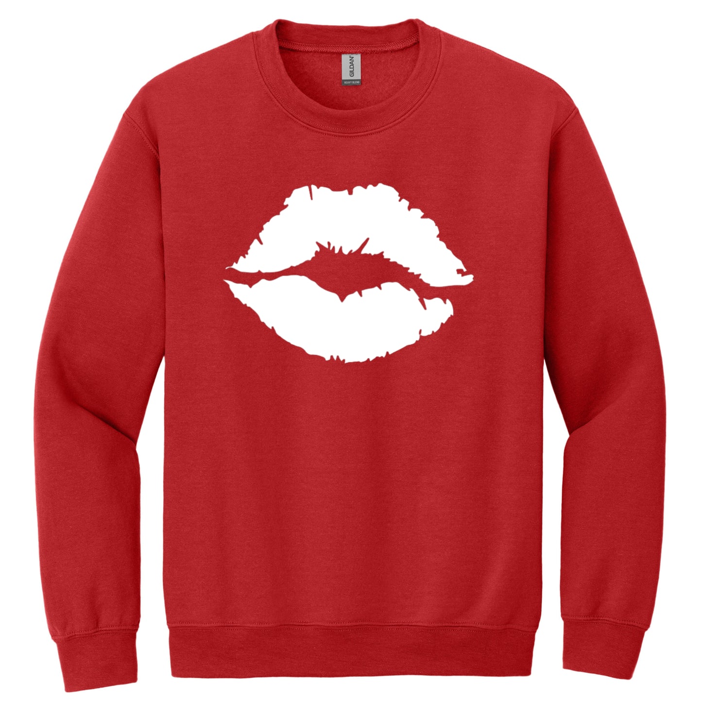 Red Crewneck Valentines Sweatshirt with White Lips Graphic