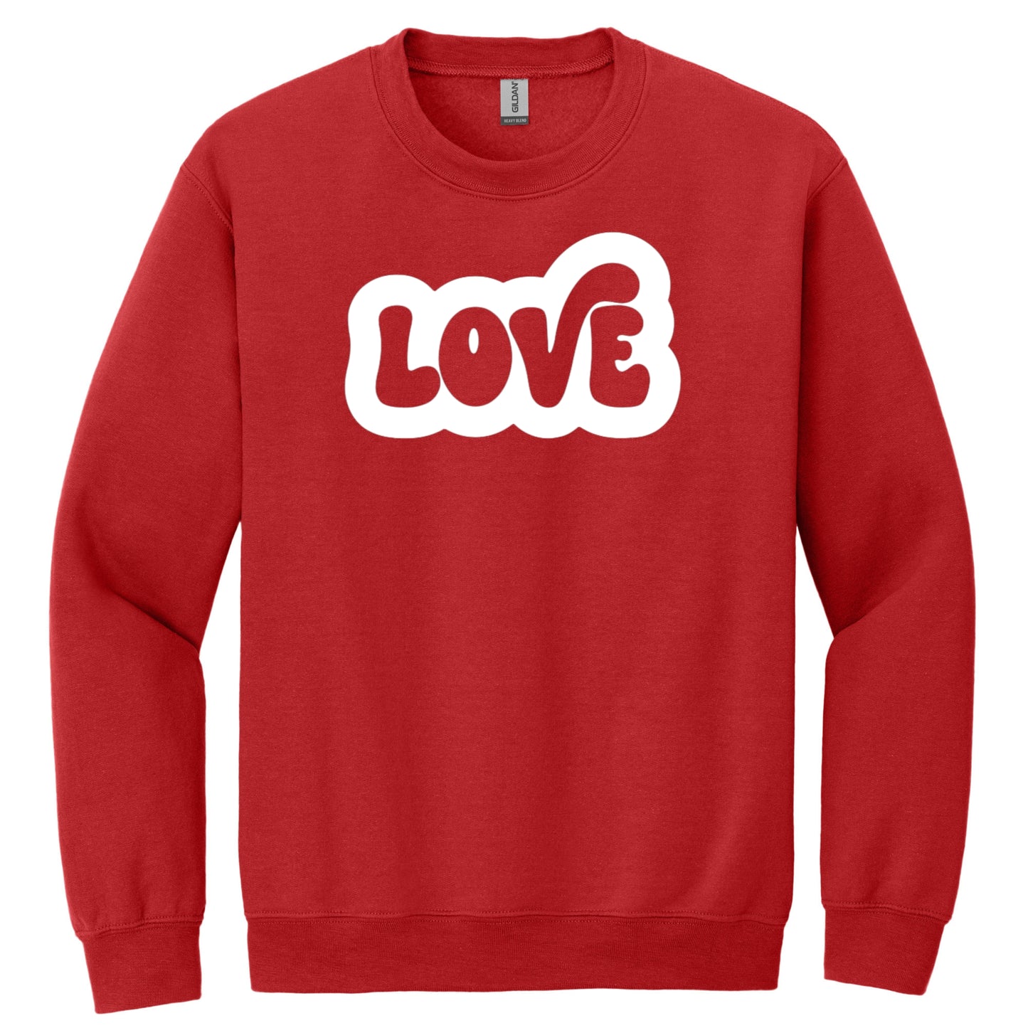 Red Crewneck Valentines Sweatshirt with White Love Graphic