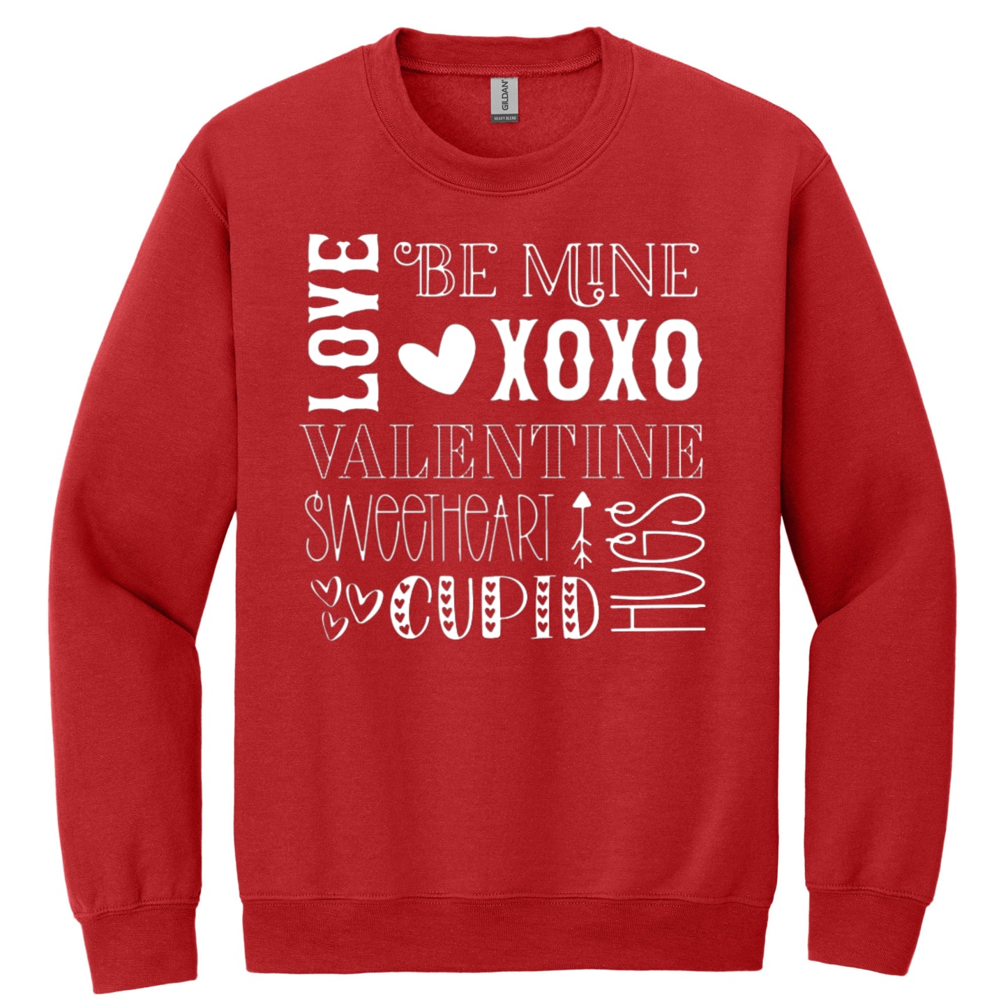 Red Crewneck Valentines Sweatshirt with White Valentine’s Graphic