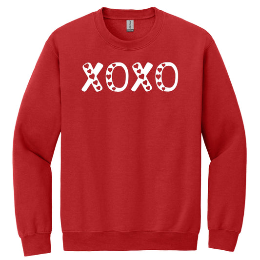 Red Crewneck Valentines Sweatshirt with White XOXO Graphic