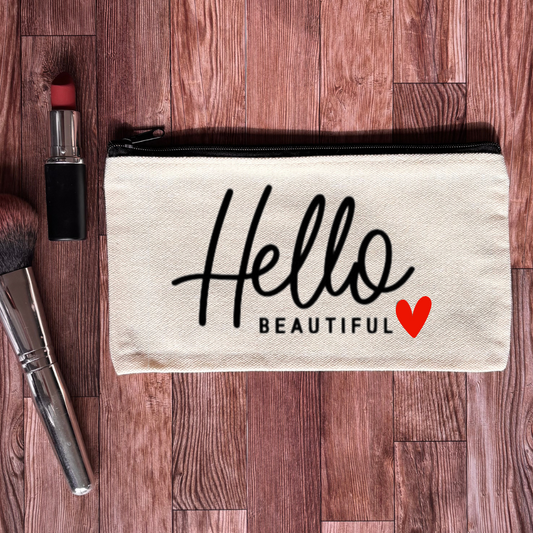 Hello Beautiful Canvas Makeup Bag