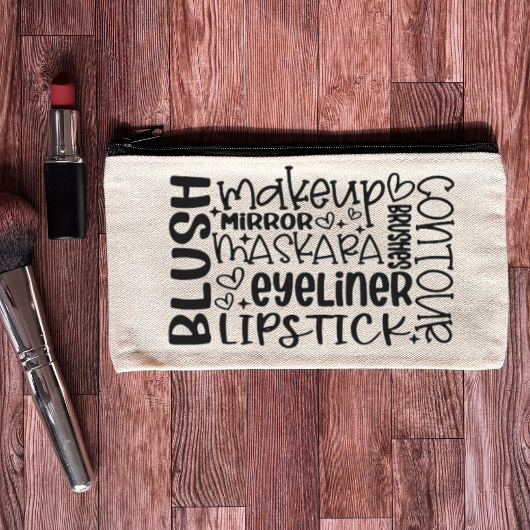 Beauty Word Collage Canvas Makeup Bag