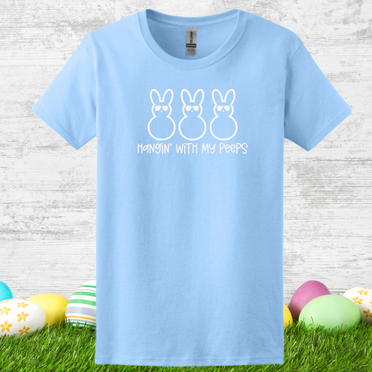 Hangin’ with My Peeps Easter Bunny Tee – Funny Graphic Shirt for Women – Spring Easter Shirt