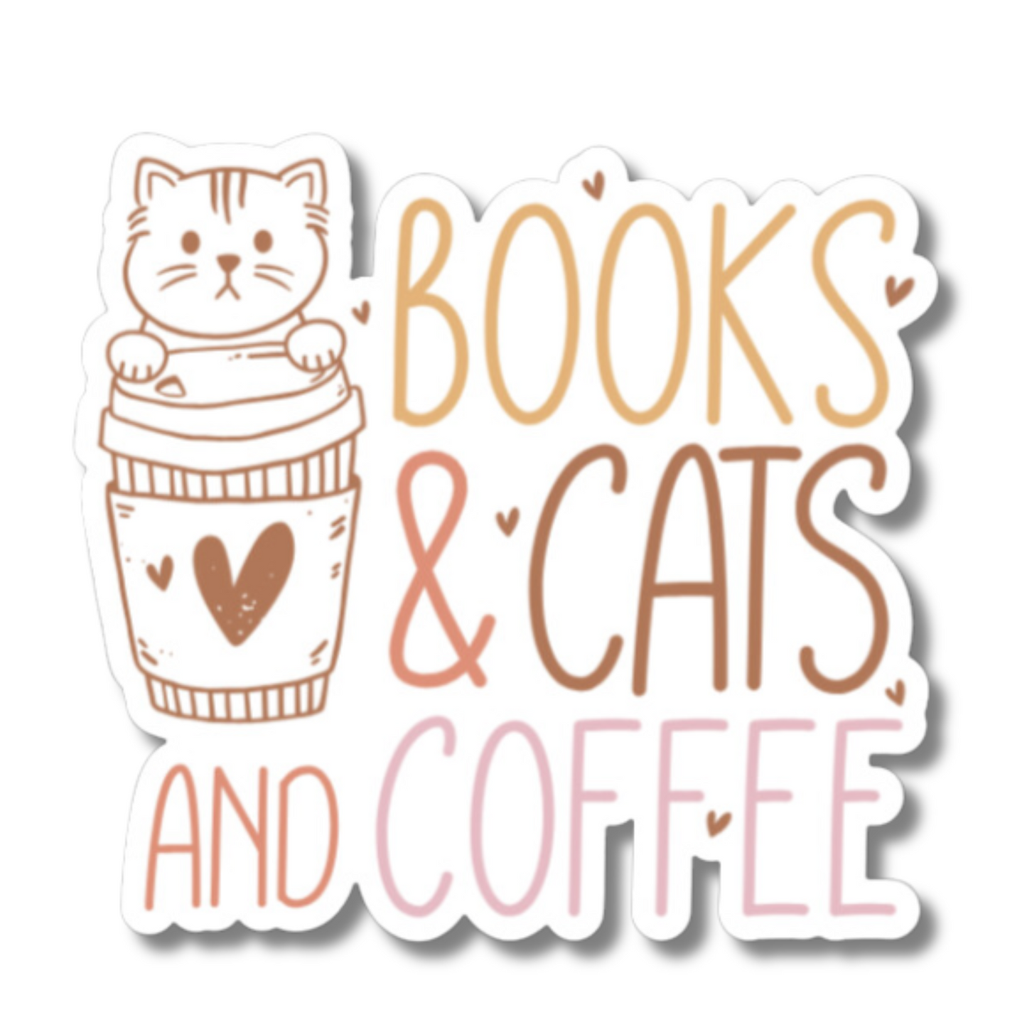 Books Cats & Coffee Laminated Sticker Decal for Laptops Phones | Book Lover | Cat Lover | Sticker Collector
