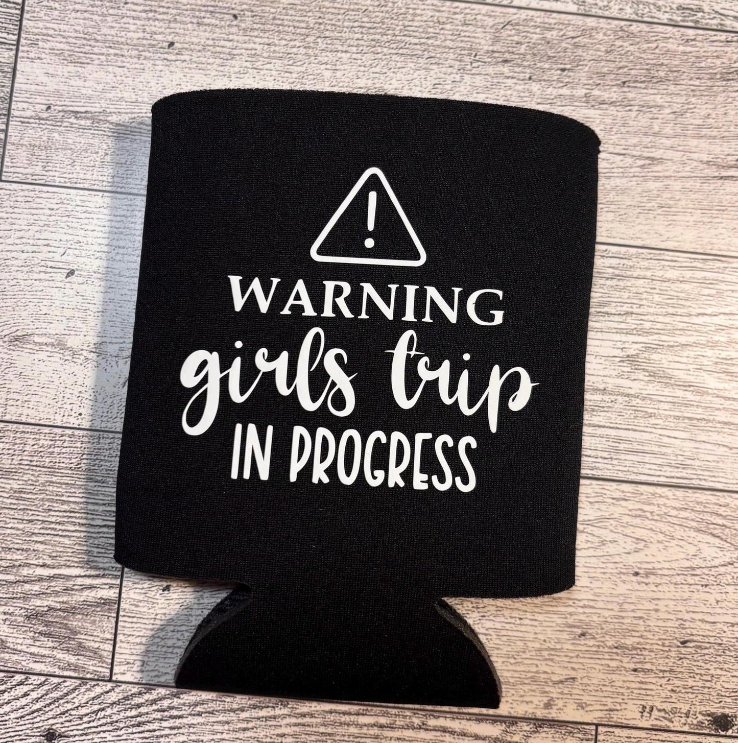 Black Koozi - "Warning: Girls Trip in Progress" - Fun Gift for Bachelorette Parties