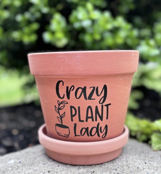 Terracotta Flower Pot with Tray | Crazy Plant Lady | Planter | Plant Lover