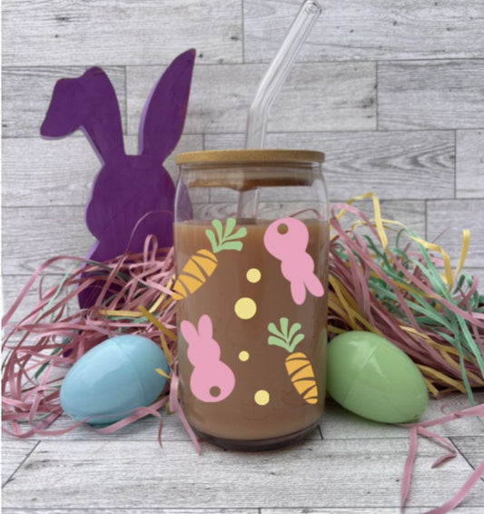 Custom Easter Glass Cup – Choose Your Design with Eggs, Hearts, and Pastel Colors