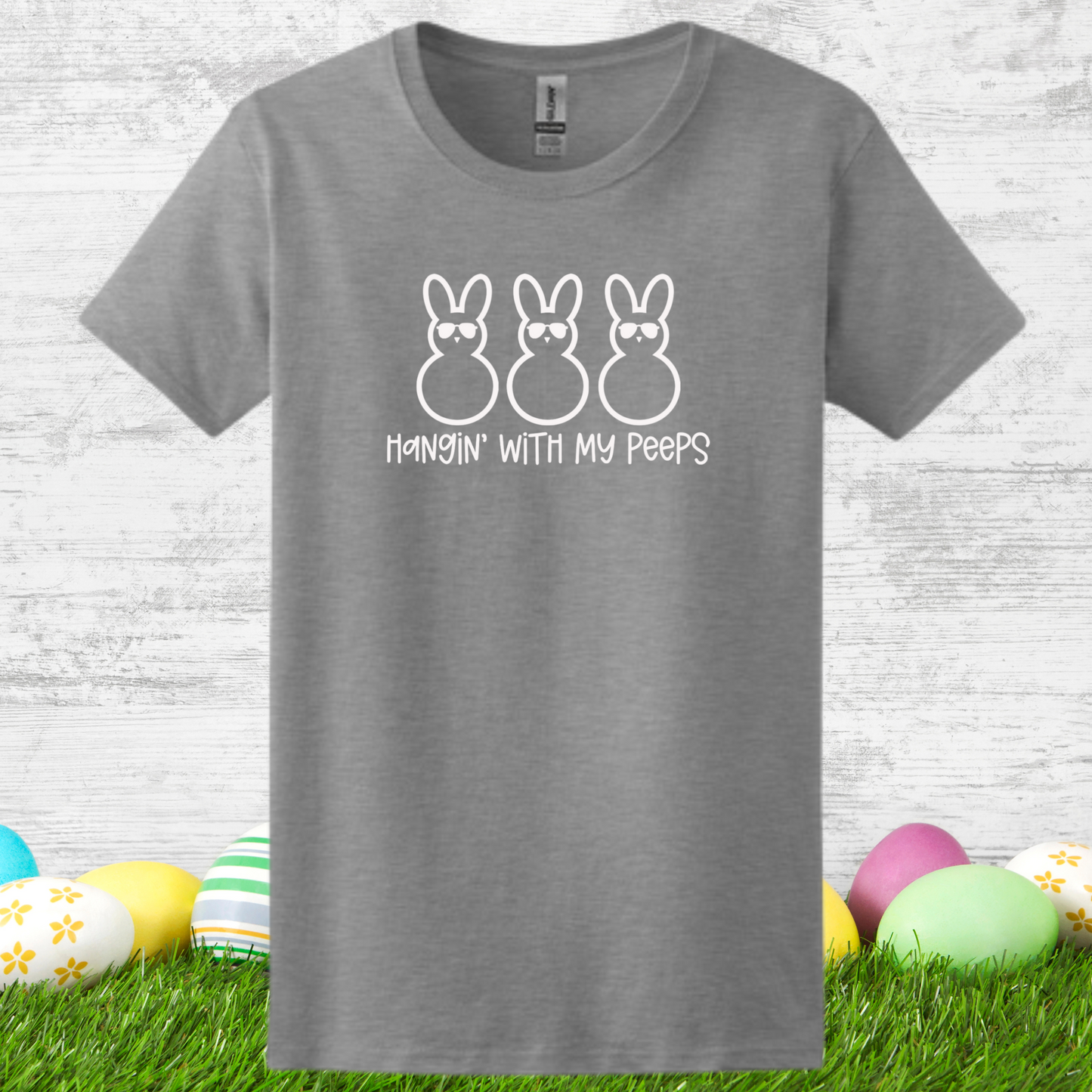 Hangin’ with My Peeps Easter Bunny Tee – Funny Graphic Shirt for Women – Spring Easter Shirt