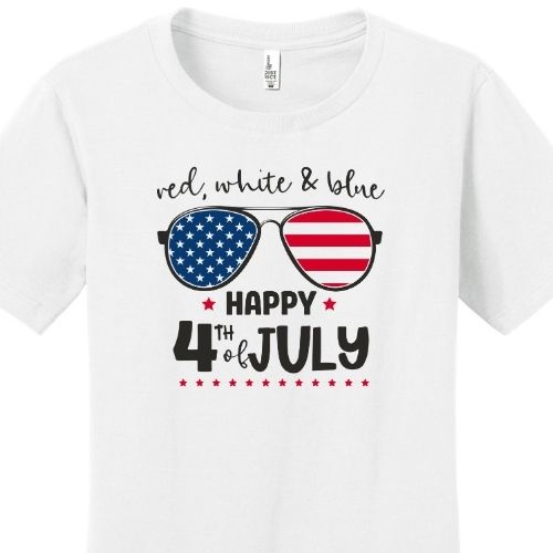 Red, White & Blue Sunglasses Happy 4th of July Fitted Tee Shirt