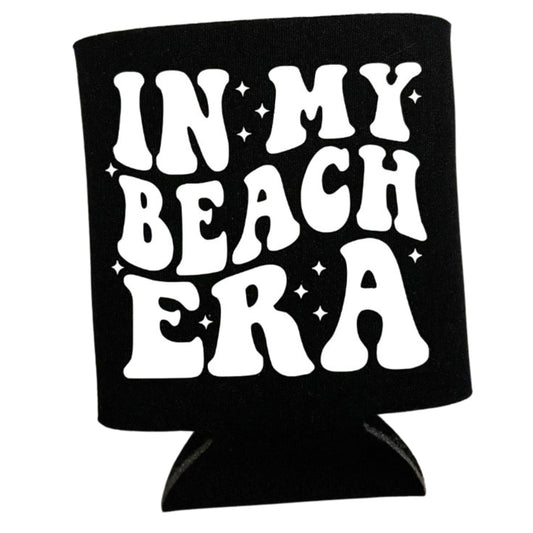 In My Beach Era Can Koozie  | Beer Can Cooler | Beverage Chiller | Coozie | Soda Can Cooler - white on black