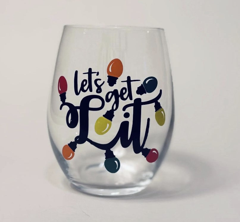 Let’s Get Lit Stemless Wine Glass Christmas Bulbs - 15 ounces