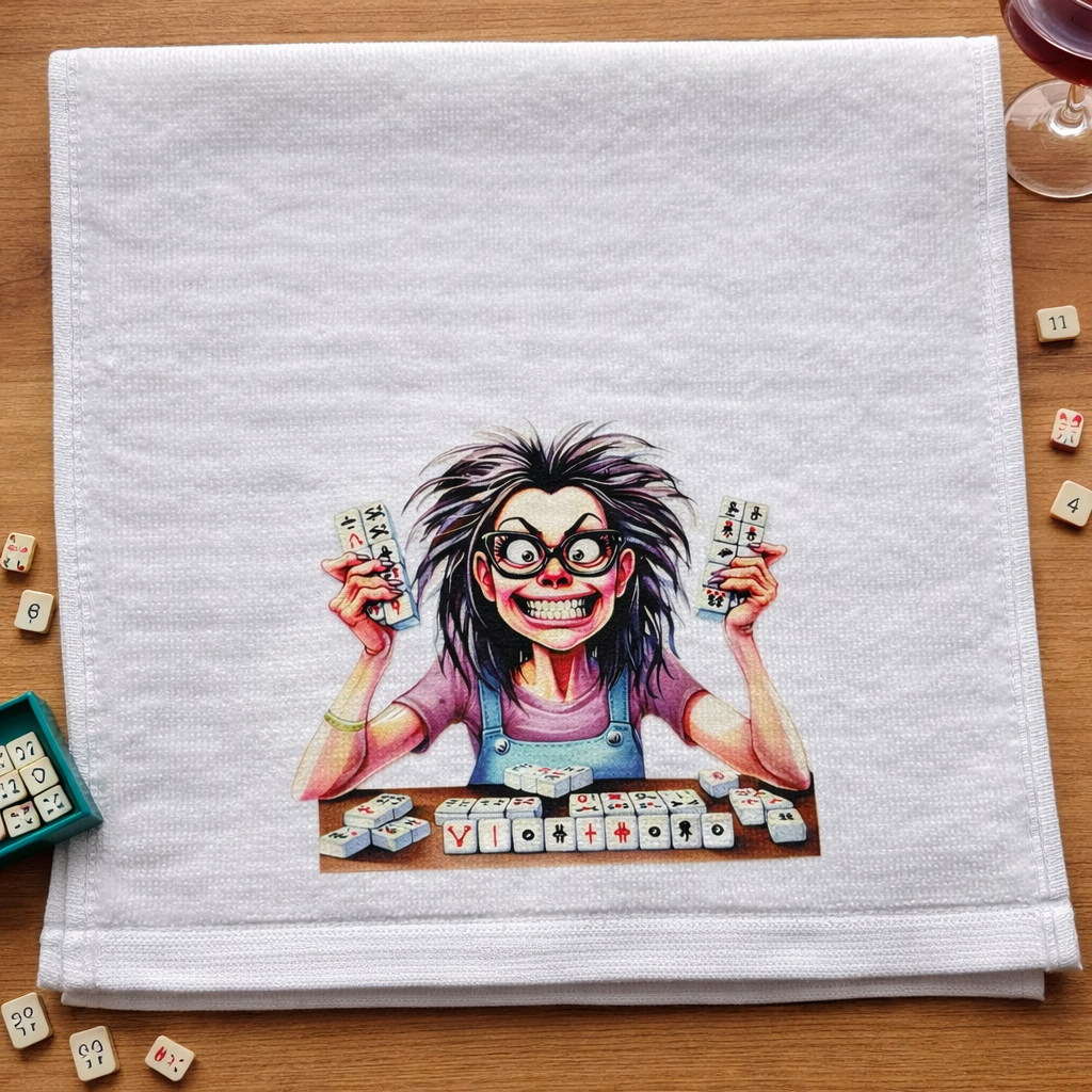 Mahjong Tea Towel – Funny Mahjong Lady Kitchen Towel | Game Night Gift for Mahjong Lovers