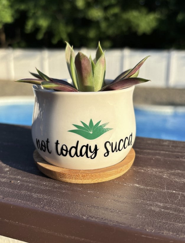 Not Today Succa | White Ceramic Succulent Pot with Tray | Aloe Cactus Planter | Plant Lover